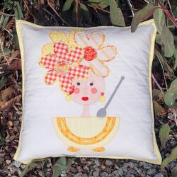 zoe clifton designs, applique, applique cushion, tea cup girls applique